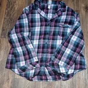 Victoria's Secret Black and Pink Plaid Shirt